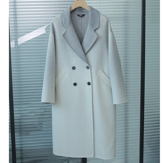 Women's double-faced tweed coat women's long trench coat 1162
